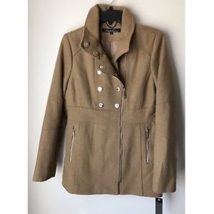 NWT Kenneth Cole Wool Blend Zip Up Beige Pea Coat